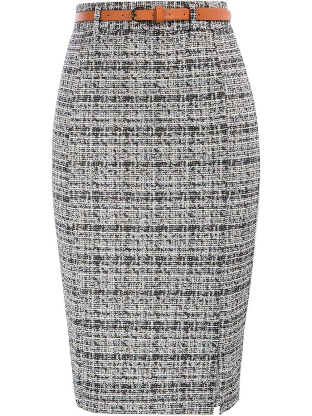 Chic Tweed Pencil Skirt for Women, Knee-Length with Slit - Stylish Office Wear